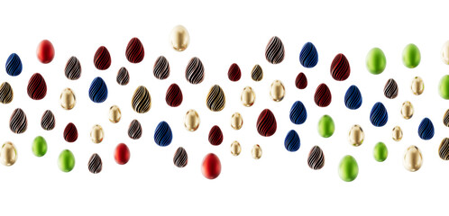 Festive Easter egg design featuring various colors and textures. Perfect for holiday greetings, spring events, and celeb © vegefox.com