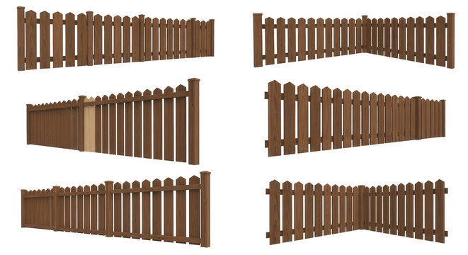 wooden fences in various arrangements against a plain white background home exterior concepts