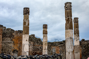 Ancient Corinthian Columns Of The Temple Of Jupiter In Pompeii Italy