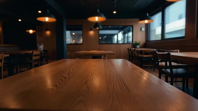 Warm and inviting interior of a restaurant or cafe at night