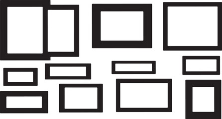 Collection of various blank picture frames on white background