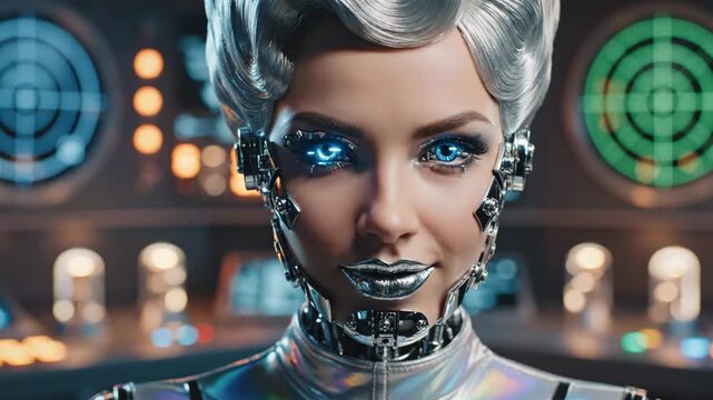 Futuristic Female Robot Portrait in a Sci-Fi Setting.