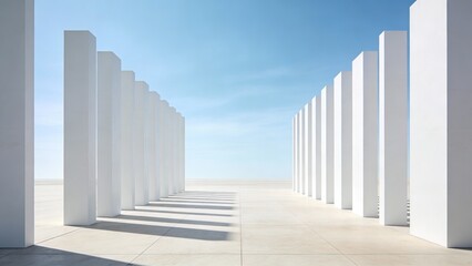 Fototapeta premium Minimalist White Columns on Open Concrete Space