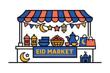 Fototapeta premium eid market stall with islamic symbols and goods