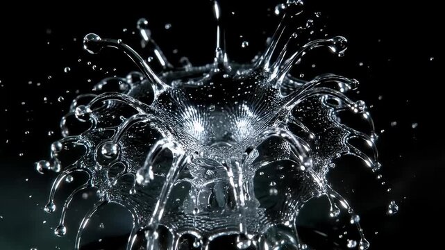 High speed photograph capturing the intricate crown formed by water droplets