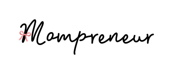 Chic handwritten mompreneur wordmark with tiny pink bow detail for feminine brand identit