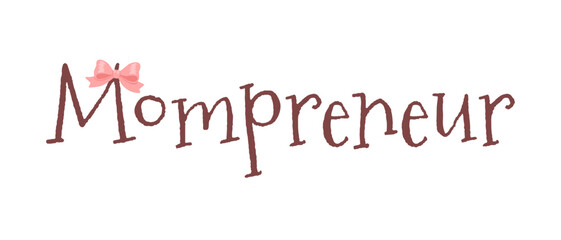 Mom owned business rustic hand drawn lettering logo with pink bow accent for feminine brand