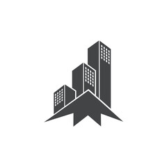Fototapeta premium Abstract geometric representation of multiple modern buildings, symbolizing urban development, city skyline, and real estate architecture on an isolated white background.