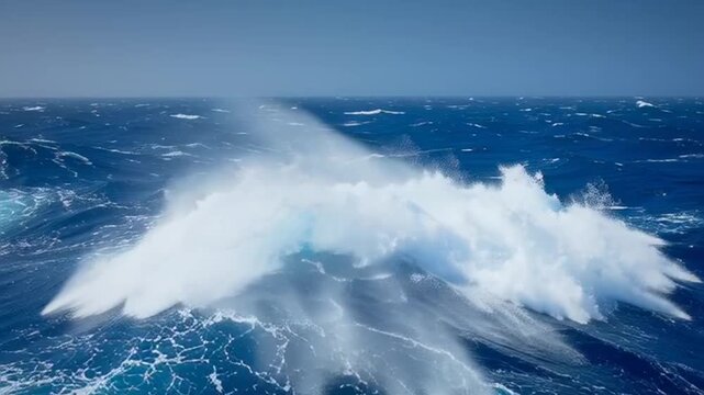 Ocean wave with lightning stormy weather.