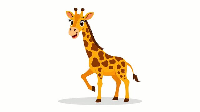 Happy cartoon giraffe character walking with a friendly smile. An isolated vector illustration of a tall safari animal for children's projects or animation