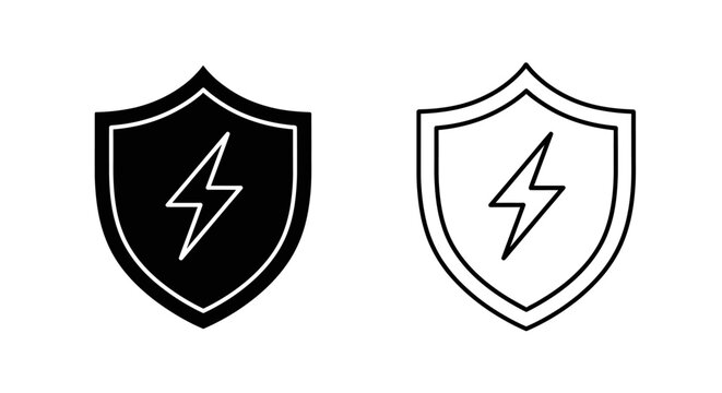 Black and white shield with lightning bolt symbol, vector illustration, logo design Vector