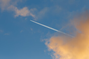 Aerial evening landscape with an airplane