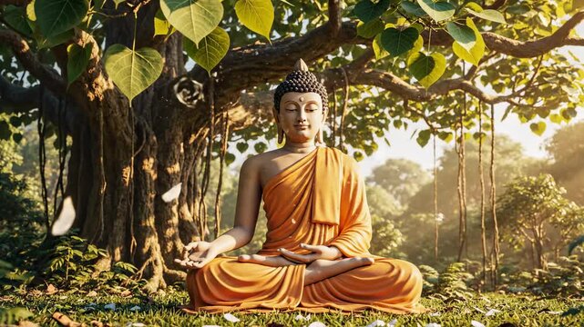 Serene Buddha Meditating Under the Bodhi Tree in Nature.