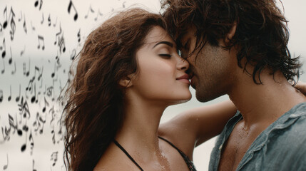 Fototapeta premium romantic moment captured in cinematic setting where love stories intertwine with music