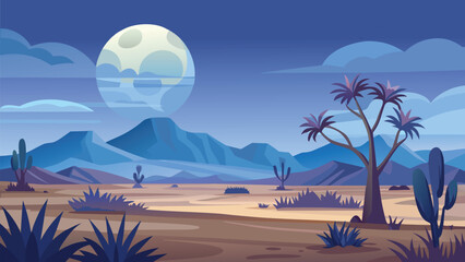 Serene desert landscape under a glowing twin moonlit sky © CreativeKamrul