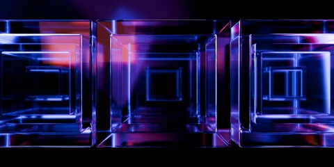 Cyber elements made of transparent glass and liquid acrylic purple blue glow on black backdrop cinematic tech background design cover art visuals 3d rendering © IM_VISUALS