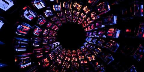 Cyber elements made of transparent glass and liquid acrylic purple blue glow on black backdrop cinematic tech background design cover art visuals 3d rendering © IM_VISUALS