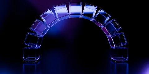 Cyber elements made of transparent glass and liquid acrylic purple blue glow on black backdrop cinematic tech background design cover art visuals 3d rendering © IM_VISUALS