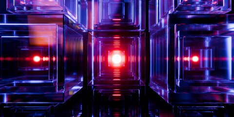 Cyber elements made of transparent glass and liquid acrylic purple blue glow on black backdrop cinematic tech background design cover art visuals 3d rendering © IM_VISUALS