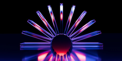 Cyber futuristic transparent glass plane elements and liquid acrylic red purple blue glow on black backdrop cinematic tech background design cover art visuals 3d rendering © IM_VISUALS