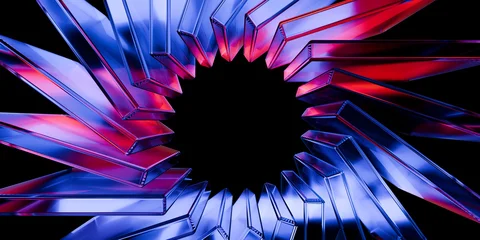 Cyber futuristic transparent glass plane elements and liquid acrylic red purple blue glow on black backdrop cinematic tech background design cover art visuals 3d rendering © IM_VISUALS
