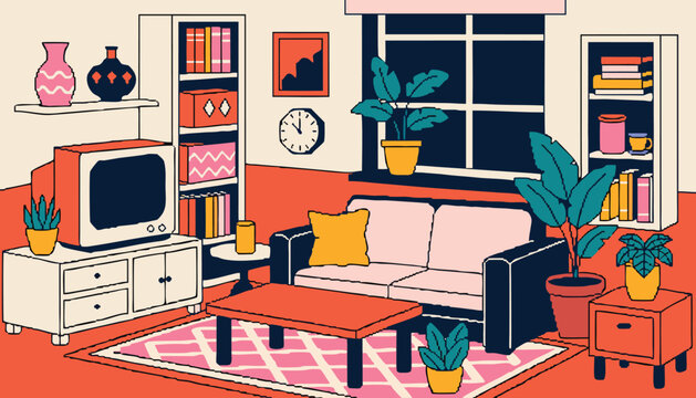 Pixel Art Cozy Living Room Interior Background Vector Art