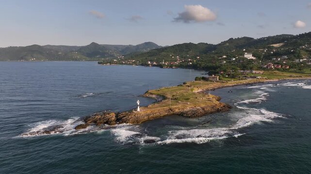 Aerial drone panorama landscape of Yason Burnu (aka Cape Yason) and its lighthouse. Located at Persembe, Ordu, Black Sea region of Turkey