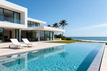 Fototapeta premium Modern Beachfront Villa with Infinity Pool