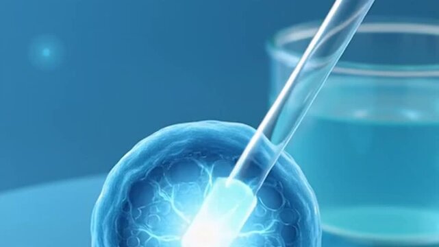 Microscopic view of a cell being injected with a needle, representing scientific research and medical advancements.