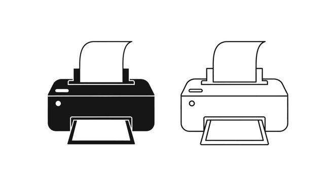 Two printers black and white line art minimalist design Vector