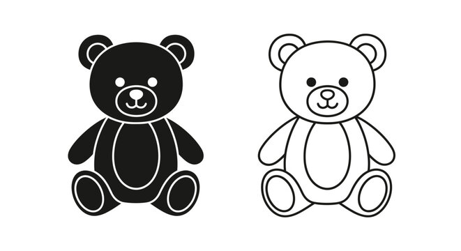 Two black and white teddy bears sitting side by side on a white background Vector