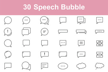 Speech bubble line icon set. Set of 30 outline icons related to speech, bubble, dialogue, message, chat, talk, comic and others. Editable stroke. Vector illustration. Speech Bubble Pack Templates set