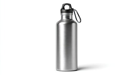 Reusable stainless steel water bottle isolated on white background for eco friendly hydration, fitness, travel, lifestyle, and healthy living concept