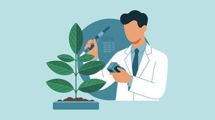 Scientist Examining Plant in Laboratory Setting.