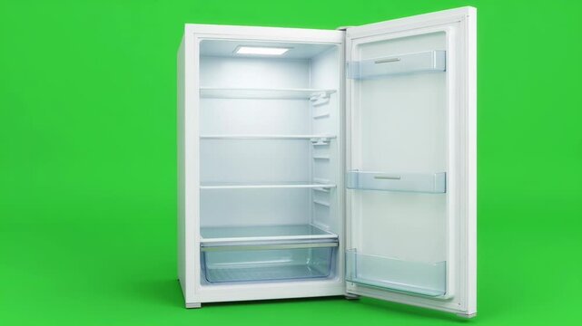 empty white refrigerator with open doors and visible shelves
