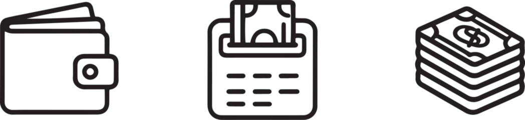 Fototapeta premium Finance icon set with wallet, calendar, and dollar bills