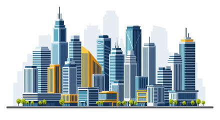 Fototapeta premium Modern City Skyline Illustration with Blue Skyscrapers and Urban Architecture Background