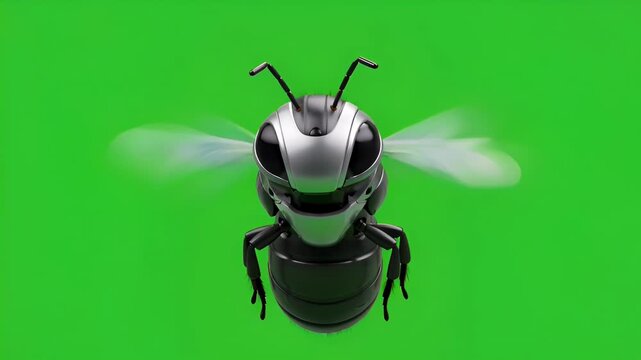 robotic insect drone with silver and black body flying machine