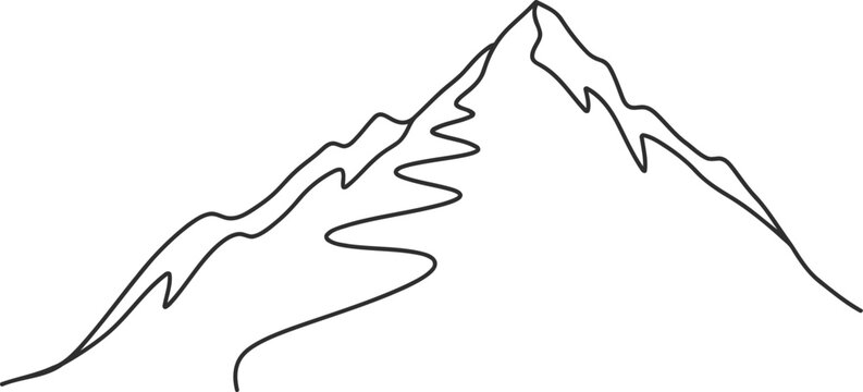 Mountain Outline with Switchback Trail Line Art &ndash; Minimal Adventure Vector Illustration Variable Stroke Black on White