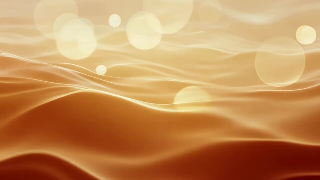 Golden waves undulate softly with light reflections, creating a serene atmosphere in a tranquil setting, emphasizing the smooth surface movement and flow