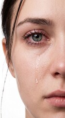 Young woman with tears on face expressing sadness indoors  