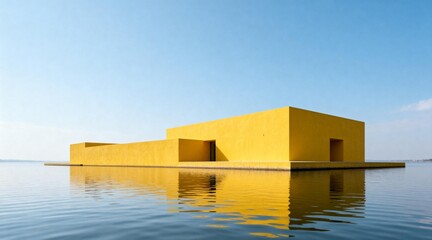 Yellow Modern Building Floating on Water
