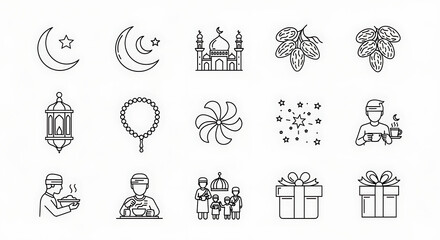 Obraz premium Ramadan Kareem icons set for festive and cultural designs