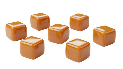 Obraz premium Seven caramel cubes isolated on transparent background