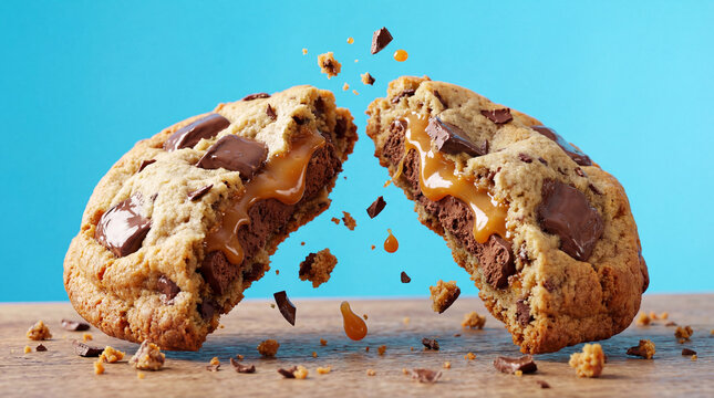 Chocolate cookie filled with chocolate and caramel