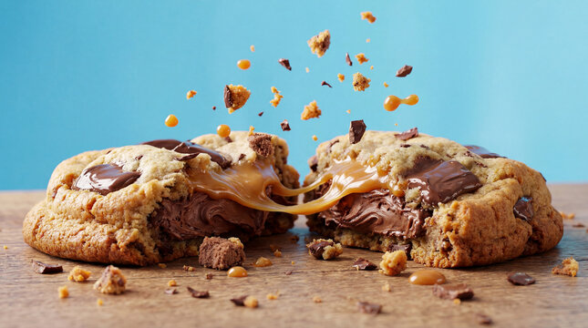 Chocolate cookie filled with chocolate and caramel
