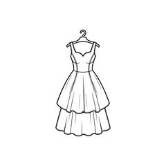 Black and white sketch of a tiered dress