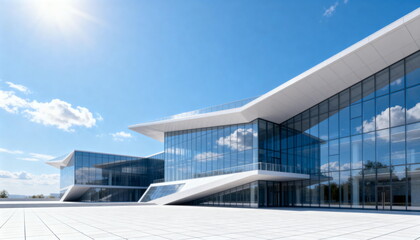 Modern Glass Architecture Building Exterior in Sunny Day