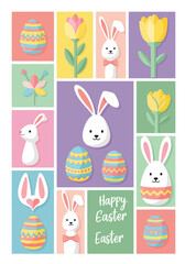 Easter Bunny and Eggs Collage Illustration.