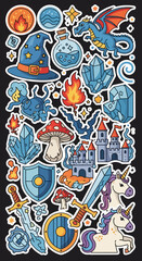 Naklejka premium Fantasy Cartoon Sticker Set with Magical Creatures.